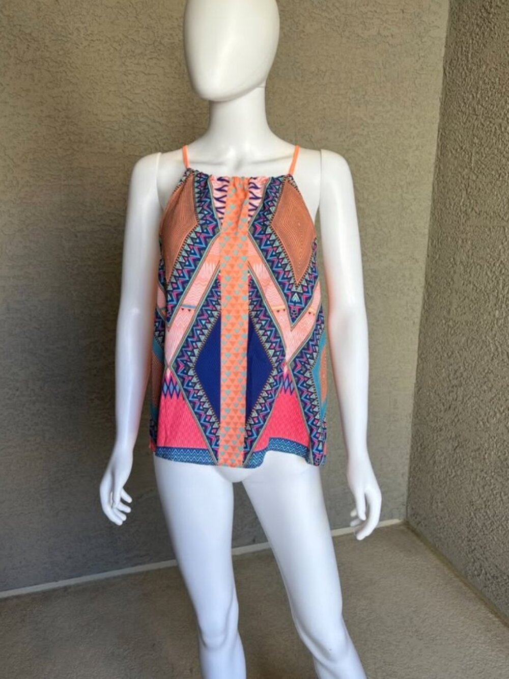 Multi-Color Geometric Print Halter Top